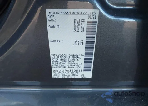 2021 Nissan Altima Sr Fwd z USA, uszkodzony, nr VIN 1N4BL4CV7MN350853